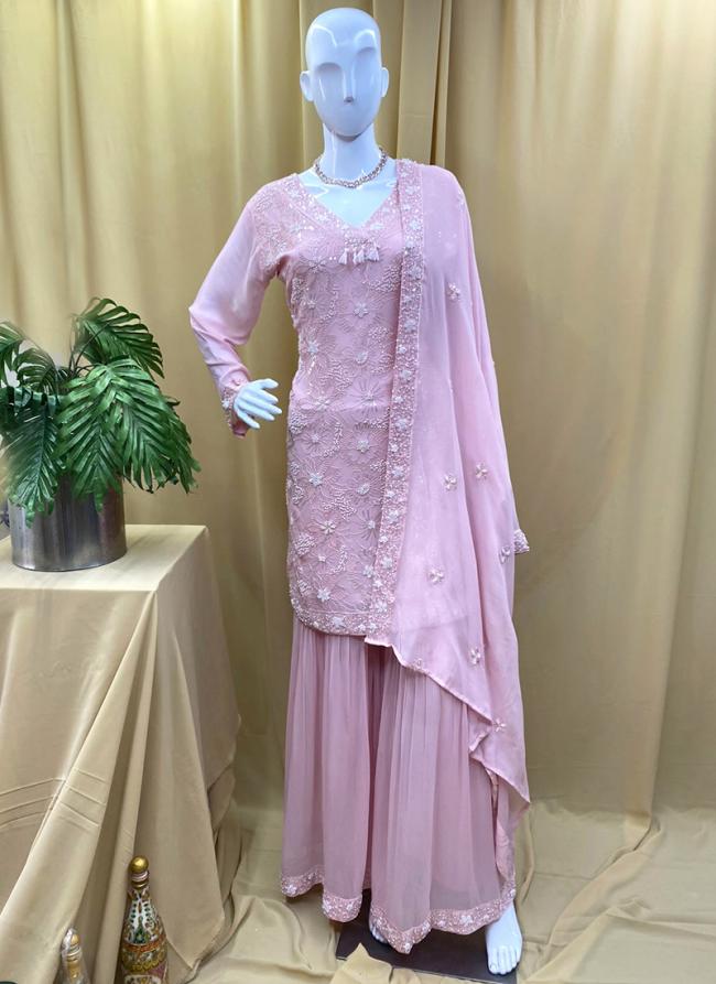 Chiffon Pink Wedding Wear Embroidery Work Readymade Salwaar Suit
